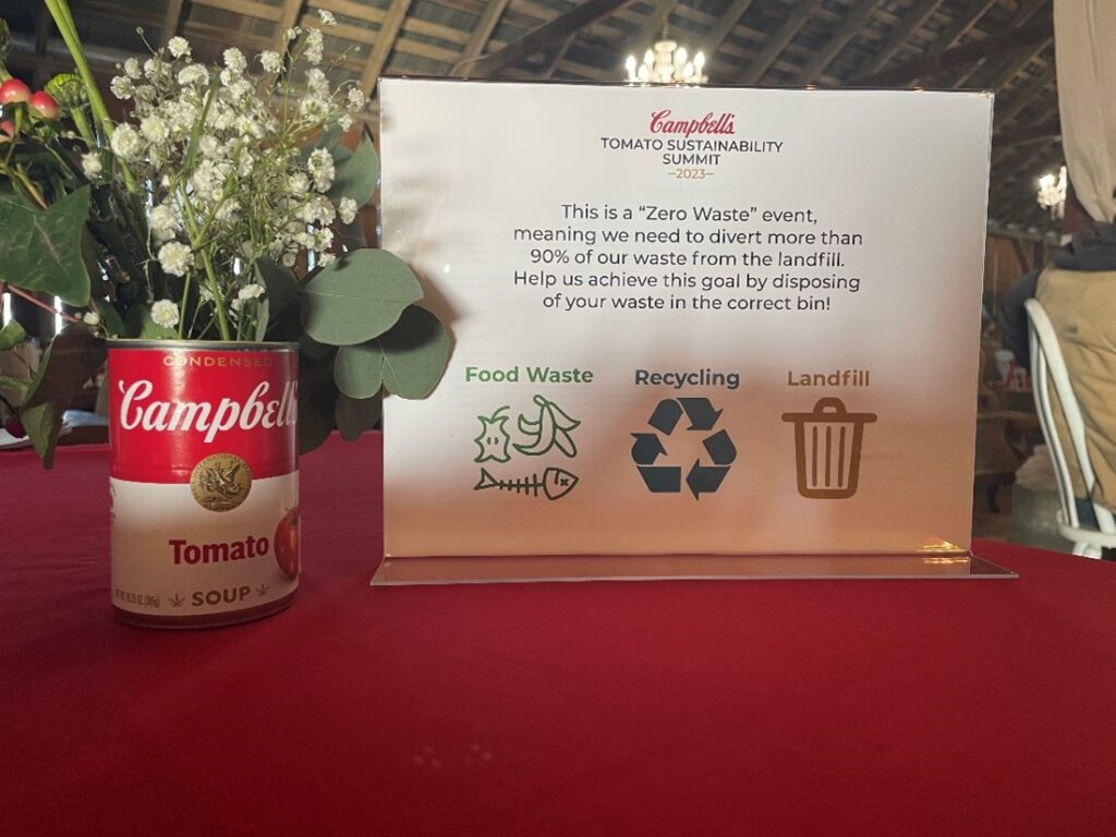 zero waste event sign at Campbell Tomato Sustainability Summit