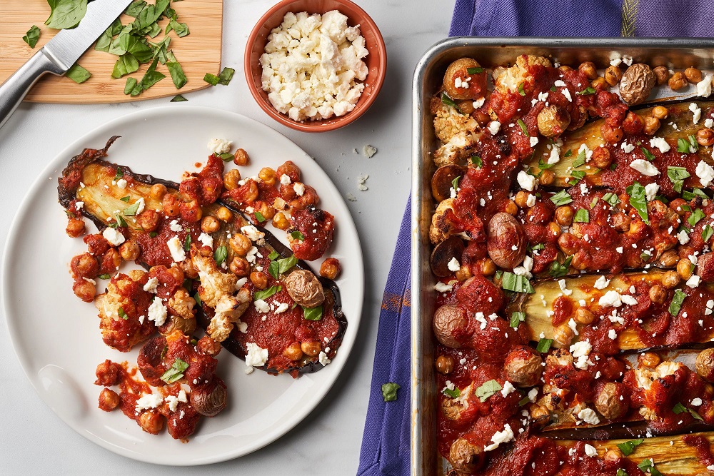 Eggplant Steaks with Roasted Chickpeas and Tomato Balsamic Sauce